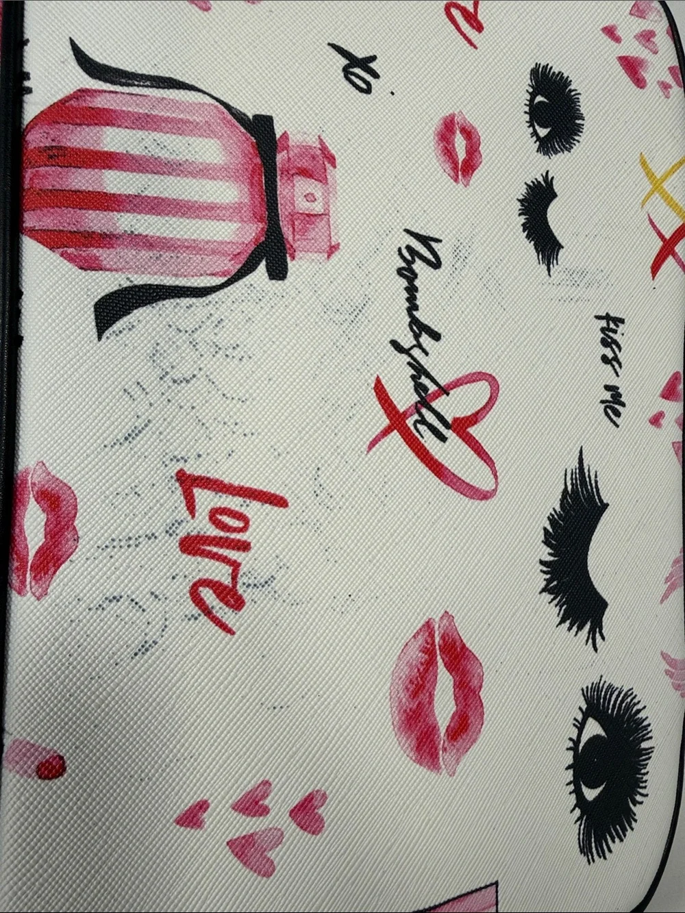 Victoria's Secret White Cosmetic Case with Pink & Black Motif
